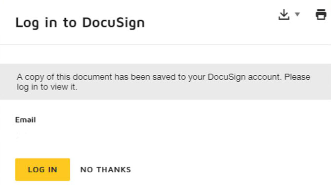 The DocuSign login or create an account page. 